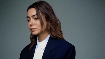 Professional woman portrait with glitch effect for digital or tech theme - Powered by Adobe