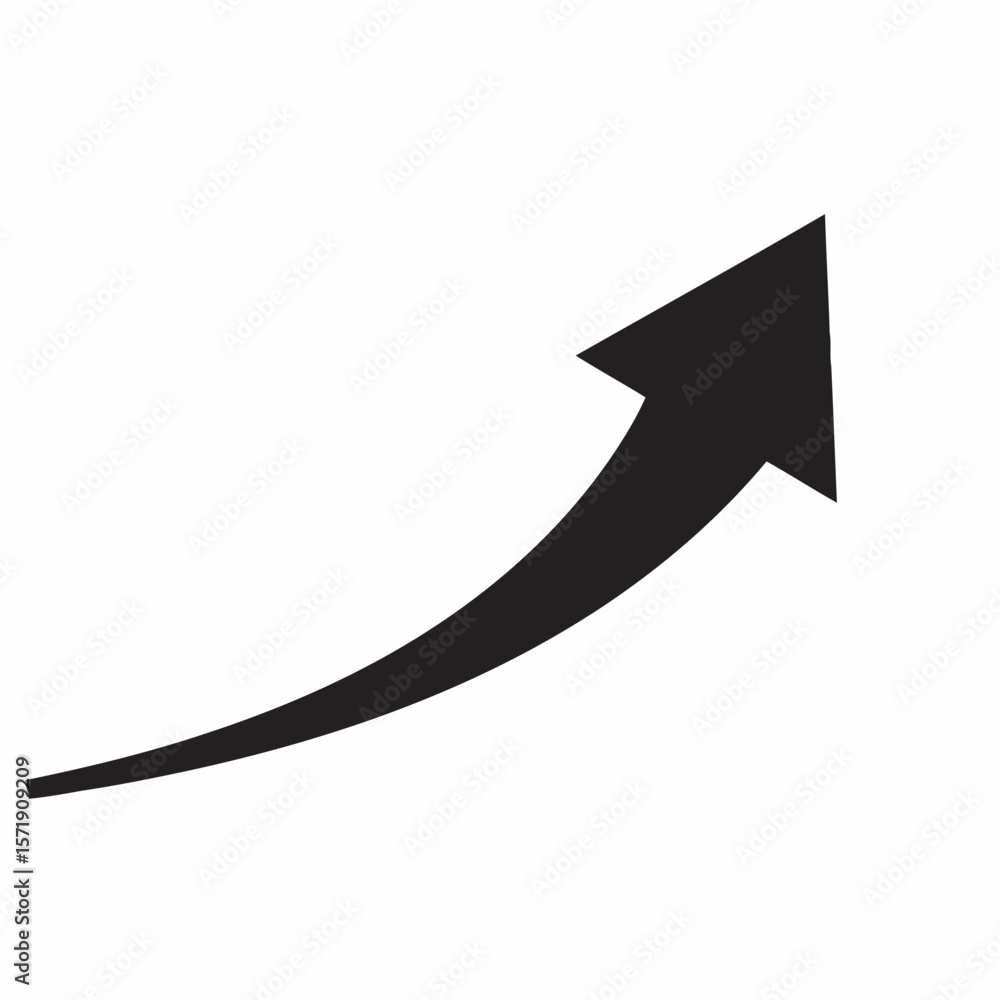 Poster a curved arrow pointing upwards and to the right isolated on white background