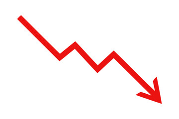 A red arrow points downwards, indicating a negative trend and financial loss isolated on white background
