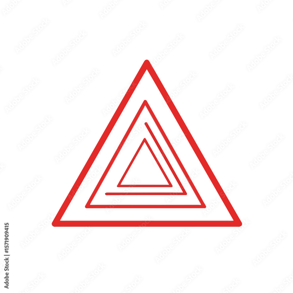 Poster concentric red triangles isolated on white background create a warning symbol with geometric precisi