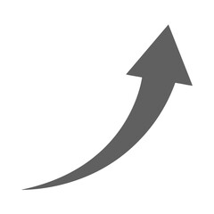 A curved gray arrow pointing upwards isolated on white background symbolizes growth and upward direction
