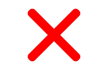 A bright red cross isolated on white background indicates an error, cancellation, or negative response