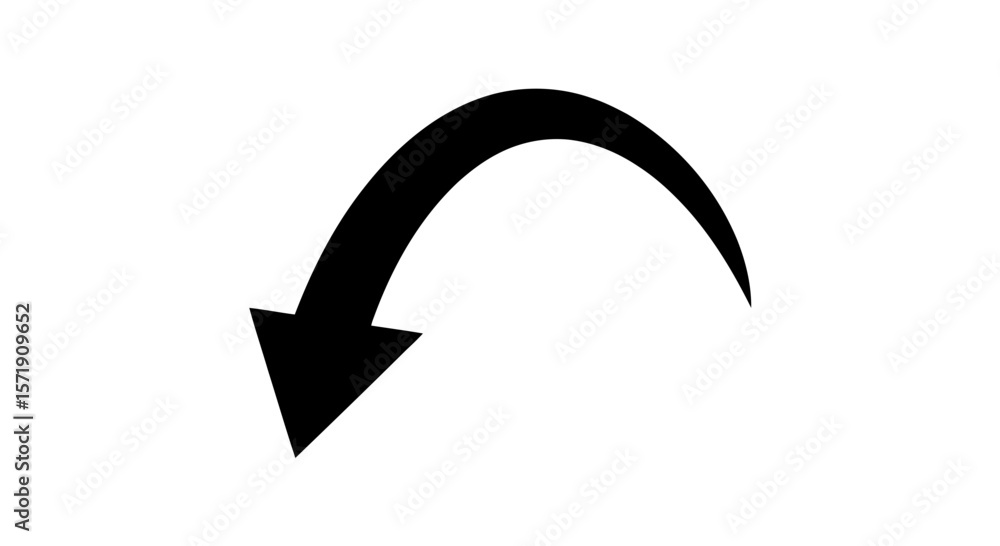 Poster a curved black arrow pointing downwards isolated on white background indicates direction and navigat