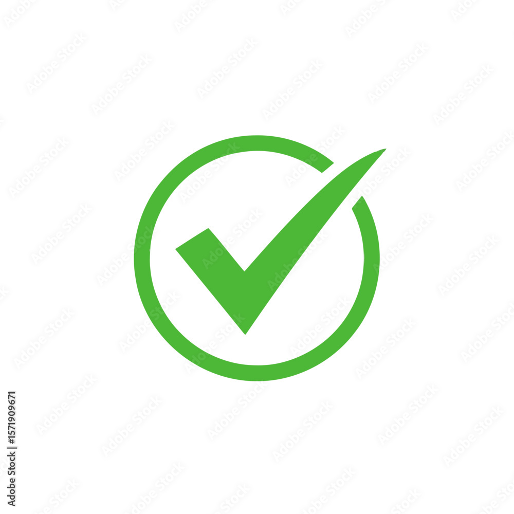 Poster a green check mark inside a circle isolated on white background signifies approval and validation