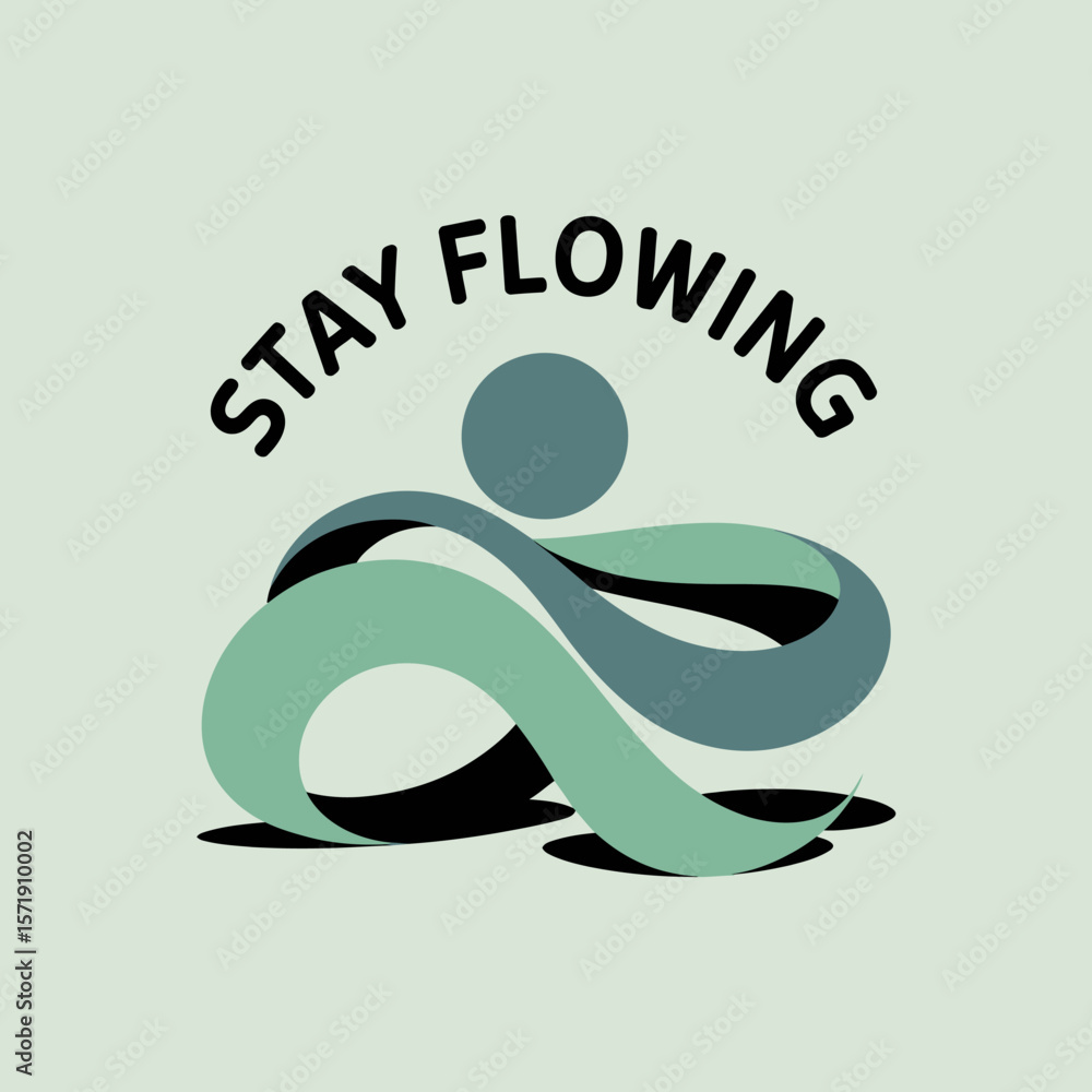 Poster abstract illustration of a person with flowing ribbons symbolizing continuous movement and the messa