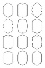 A group of twelve elegant vintage-style empty frame templates with ornamental borders. Perfect for product labels, packaging, invitation cards, scrapbooking, certificates, and various needs.