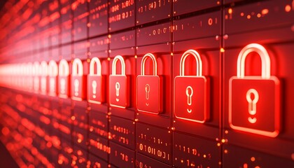 Red security locks on a dark digital grid