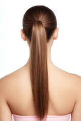 Fototapeta premium Stylish woman with long, sleek ponytail hairstyle.