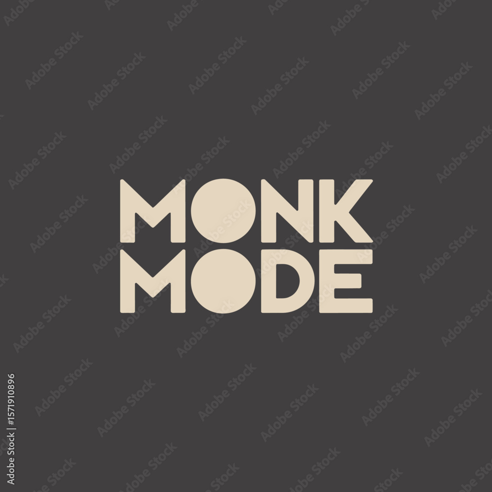 Poster Modern minimalist logo design featuring the words monk mode in a unique font with light beige letters on a dark gray background