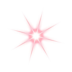 Pink eight-point starburst light effect on transparent background
