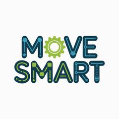 Move smart text with a green gear and circuit board patterns on letters representing technology and innovation