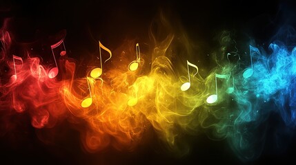 Colorful musical notes in smoky, vibrant colors