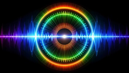 Colorful sound waves radiate from a central eye