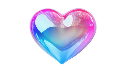 A single glossy 3D heart shape with a pink and blue colour on white background 