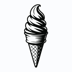 Stylized black and white illustration of a soft serve ice cream cone