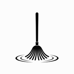 Black silhouette of a mop cleaning a wet floor with ripples