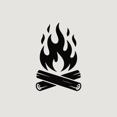 Simple black silhouette of a campfire with flames and crossed logs