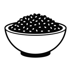 Simple black and white icon of a bowl filled with grains or seeds