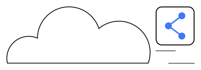 Cloud outline with connected sharing icon emphasizing data exchange, connectivity, and networking. Ideal for cloud computing, collaboration, data sharing, networking, communication, digital