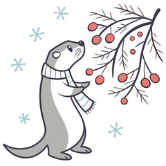 Winter Wonderland colored Otter with a Curious touch, placed in a Winter theme