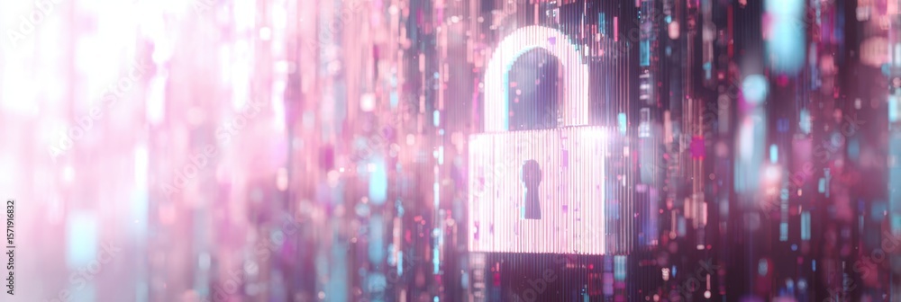 Poster abstract futuristic background with a padlock and digital data, a security concept for online protec