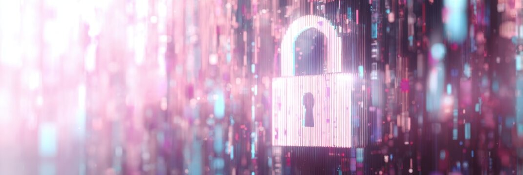 Abstract futuristic background with a padlock and digital data, a security concept for online protection or cyber system Generative AI