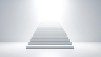 ドラマチックな光で演出された大きな白い階段。A large white staircase with dramatic lighting.