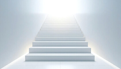 ドラマチックな光で演出された大きな白い階段。A large white staircase with dramatic lighting.