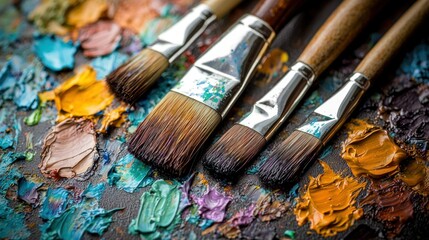 Obraz premium Artist's palette with paint and brushes