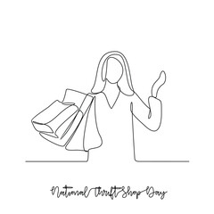 One continuous line drawing of National Thrift Shop Day vector illustration. National Thrift Shop Day themes design concept in simple linear continuous line.  Great for campaign and business purpose.