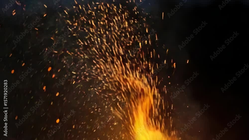 Poster a mesmerizing display of fire sparks dancing in the dark, creating an abstract pattern of light and 
