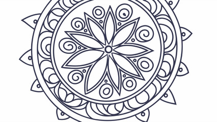 Intricate Floral Mandala Line Art Illustration. Symmetrical Black and White Pattern for Coloring, Meditation, and Relaxation.
