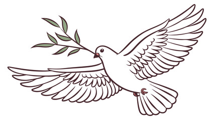 White Dove Flying with Olive Branch - Symbol of Peace, Hope, and Freedom Illustration