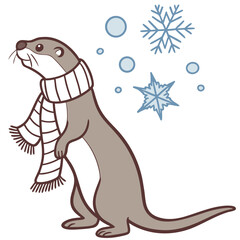 A Content Otter in a Winter theme – Winter Wonderland palette SVG illustration