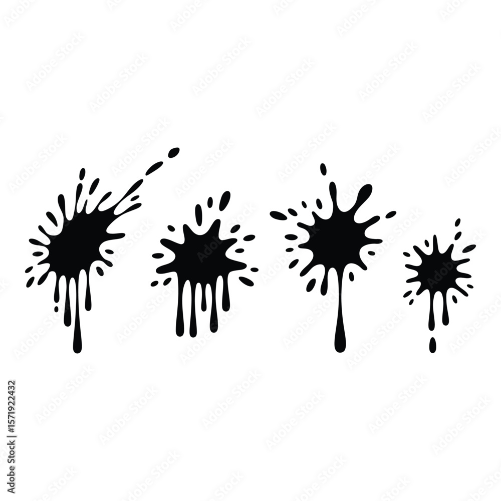 Poster abstract ink splatter set four black dripping ink blots vector graphic design elements high resoluti