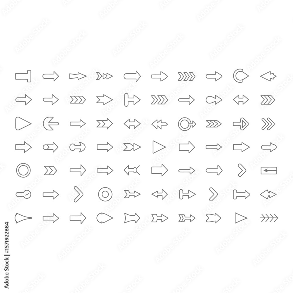 Poster collection of minimalist gray line arrow icons web ui design elements
