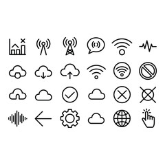 Fototapeta premium Collection of Minimalist Black Line Icons Cloud Computing Network and Technology Symbols