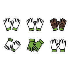 Obraz premium Collection of Six Colorful Glove Icons Flat Design Green Accents Work and Gardening Themes