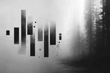 Abstract Monochrome Forest  A Misty, Geometric, Black and White Digital Art Print