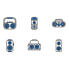 Collection of Six Modern Bluetooth Speaker Icons Portable Wireless Audio Devices Flat Design Clean Style