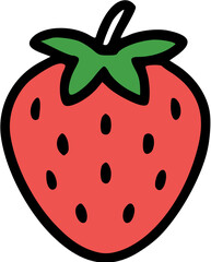 Obraz premium Cartoon Illustration of a Ripe Red Strawberry with Green Stem and Seeds.