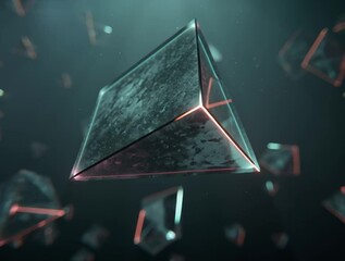 floating geometric crystals in dark void, glowing neon edges, surreal minimalism - Powered by Adobe
