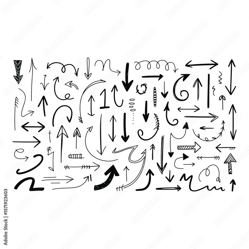 Poster hand drawn arrow collection diverse styles black ink vector graphics modern design trendy graphic de