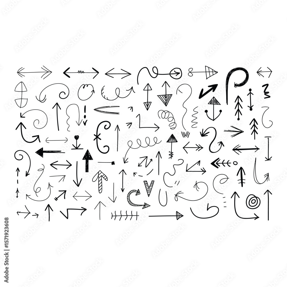 Poster hand drawn arrow collection diverse styles black ink whimsical and modern design elements for web an