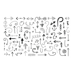 Naklejka premium Hand drawn Arrow Collection Diverse Styles Black Ink Whimsical and Modern Design Elements for Web and Print