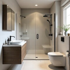 modern simple minimalist  bathroom with white bathtub interior design