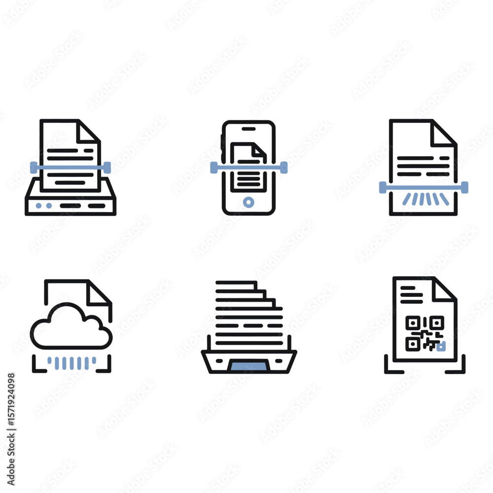 Poster modern document scanning and cloud storage icons digital file management data security and mobile ac