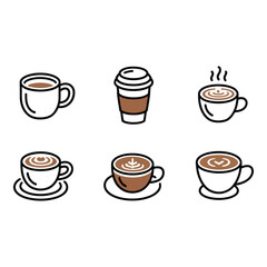 Obraz premium Modern Coffee Icons Minimalist Line Art Latte Art Take Away Cups Warm Tones Cafe Menu Design