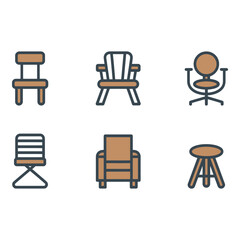 Modern Chair and Stool Icons Minimalist Line Art Set Neutral Tones Flat Design