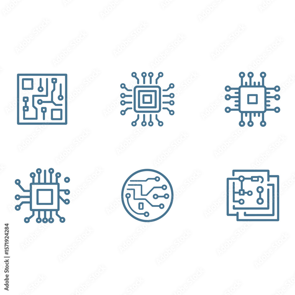 Poster modern microchip circuit board icons clean minimalist line art graphics for technology designs